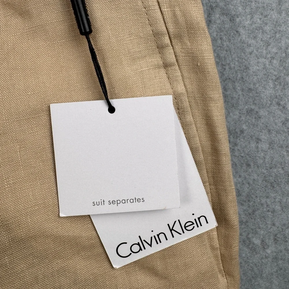 Calvin Klein Pants Mens 36 Beige 100% Linen Flat Front Suit Separate Dress NEW